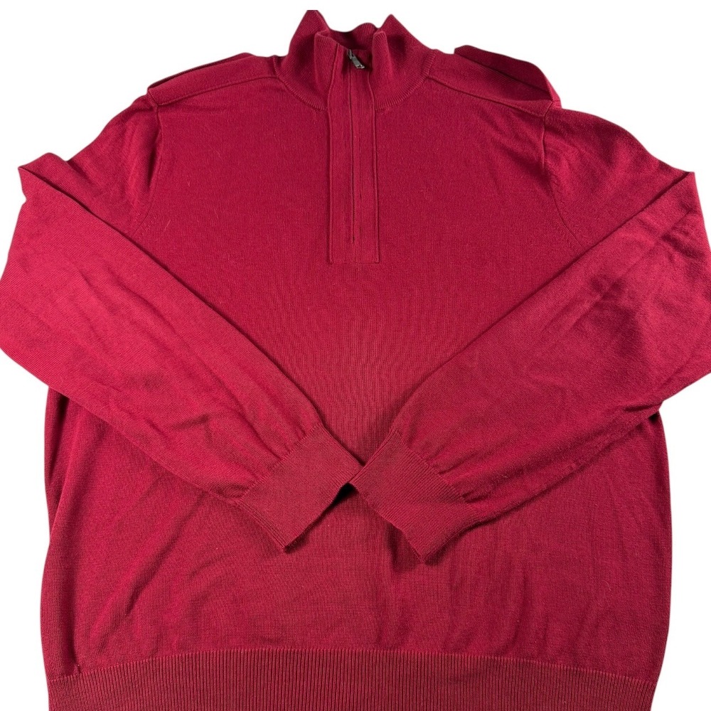 Banana Republic Mens Red 100% Cotton Quarter Zip Military Pullover Sweater L